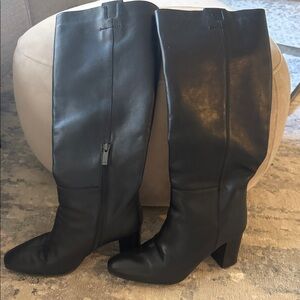 Aquatalia Slouchy Black Leather Heeled Boots